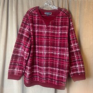 Karen Scott Women’s Burgundy Plaid Crewneck Holiday Sweater festive sweatshirt